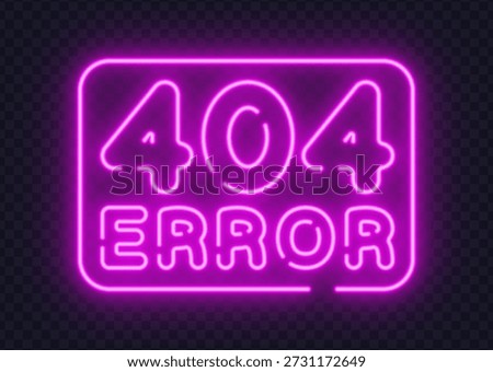 Neon 404 error sign glowing inside rounded frame on dark background. Modern web concept ideal for error pages, UI design, or tech presentations.