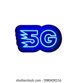 Neon 5G cellular internet icon. Midnight blue. Neon phone communication network speed 5g design. Realistic neon template icons. There is mask area on White Background.