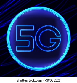 neon 5g technology icon with dark background