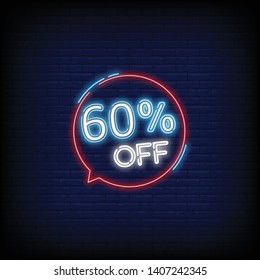 Neon 60 off text banner. Sale of special offers. Discount with the price is 60. Vector Illustration 