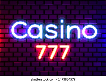 Neon 777 Casino slots sign. Casino neon signboard. Online casino concept. Vector illustration