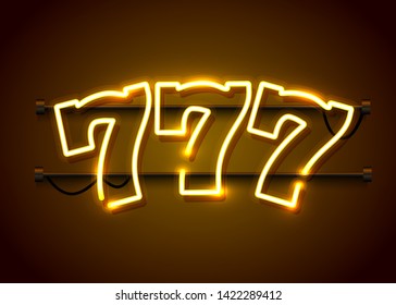 Neon 777 slots sign. Casino neon signboard. Online casino concept. Vector illustration