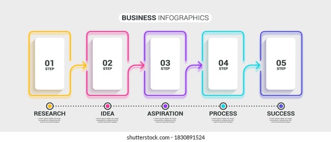 Neon abstract 3D thin line infographic template with 5 steps. Modern business concept infographics with options for brochure, diagram, workflow, timeline. Vector EPS 10
