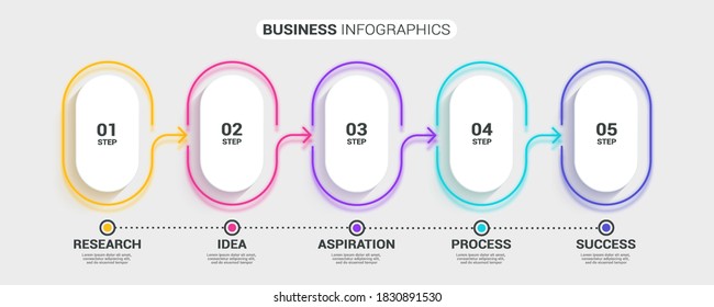 Neon abstrakte 3D dünne Linie Infografik Vorlage mit 5 Schritten. Moderne Business Concept-Infografiken mit Optionen für Broschüre, Diagramm, Workflow, Zeitleiste. Vektor EPS10