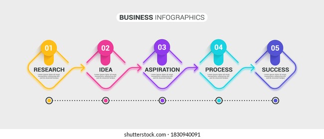 Neon abstract 3D thin line infographic template with 5 steps. Modern business concept infographics with options for brochure, diagram, workflow, timeline. Vector EPS 10