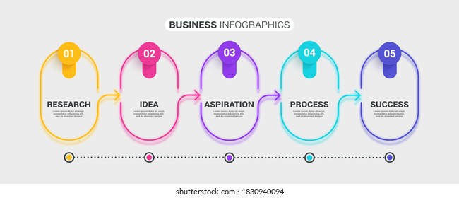 Neon abstract 3D thin line infographic template with 5 steps. Modern business concept infographics with options for brochure, diagram, workflow, timeline. Vector EPS 10