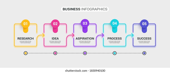 Neon abstract 3D thin line infographic template with 5 steps. Modern business concept infographics with options for brochure, diagram, workflow, timeline. Vector EPS 10