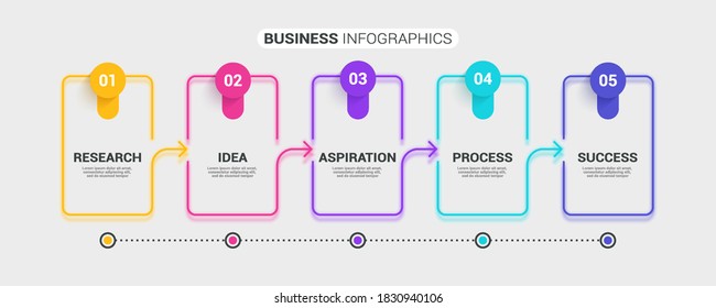 Neon abstract 3D thin line infographic template with 5 steps. Modern business concept infographics with options for brochure, diagram, workflow, timeline. Vector EPS 10