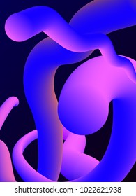 Neon abstract 3d vector shape. Liquid fluid gradient with blend. Futuristic modern 3D effect. Flowing  colorful dynamic background.