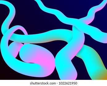 Neon abstract 3d vector shape. Liquid fluid gradient with blend. Futuristic modern 3D effect. Flowing  colorful dynamic background.