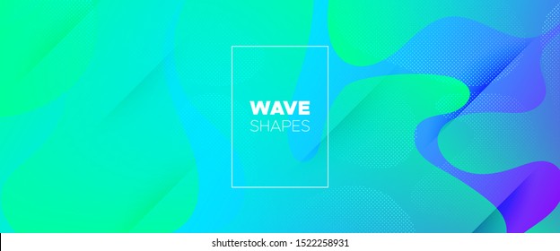 Neon Abstract Background. Fluid Shapes. 3d Modern Poster. Futuristic Wave Flyer. Graphic Background. Light Fluid Colorful. Blue 3d Minimal Poster. Wave Liquid Banner. Dynamic Background.