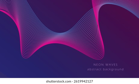 Banner abstrato Neon com espaço de cópia. Fundo escuro da noite com linhas brilhantes. Modelo horizontal com movimento de fluxo de luz. Gráficos vetoriais