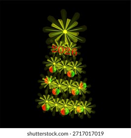 Árbol de pino de Navidades abstractas de neón Decorado con bolas de Navidad rojas y verdes La estrella brilla con luz de neón Milagro de estrella de Navidad Noche festiva Zona de fotos de Anuncio de fiesta corporativa de año Nuevo Una escuela moderna matinee en un jardín de infantes Tarjeta de felicitación Art Nouveau Tarjeta de descuento Tarjeta de invitación Invitación Invitación personalizada con un árbol de año Nuevo 2026 Luces brillantes de guirnaldas Para firmar y para deseos Descuento personalizado con firma y deseos Invitación a una fiesta corporativa Una postal moderna y minimalista
