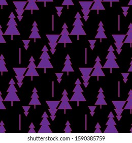 Neon abstract Christmas trees vector seamless pattern. Purple and black colors.