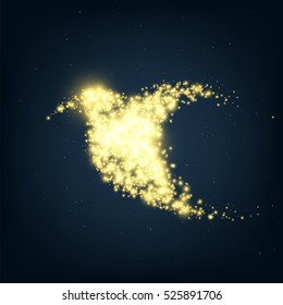 Neon abstract colibri, glittering star dust lights circle