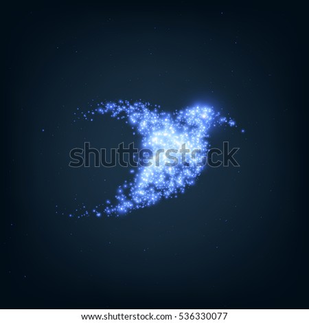 Neon abstract colibri, glittering star dust lights circle