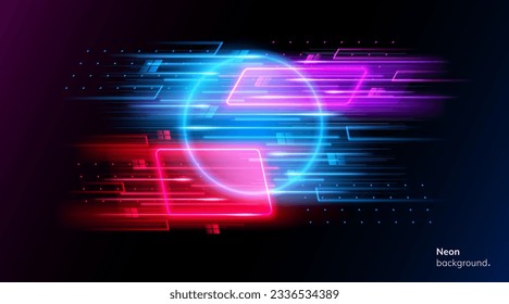 Neon abstract concept speed sport motion, modern background. Trendy geometric neon collage for speed movement. Night race advertising. Dynamic cover for sport event. Banner or poster for motion