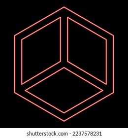Neon abstract cube shape Hexagon box red color vector illustration image flat style light