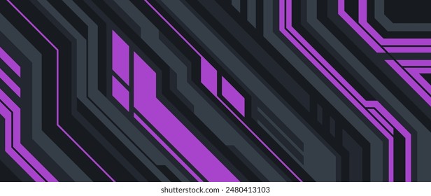 Neon abstract geometric background. Purple and black lines on a futuristic cover.