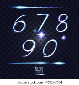 neon abstract lens numbers on transparent background. set 2. vector illustration. part of collection. cool for your design!