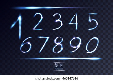 neon abstract lens numbers set on transparent background 1. vector illustration. part of collection. good for your cool design!