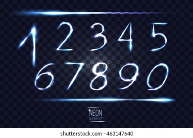 neon abstract lens numbers set on transparent background 2. vector illustration. part of collection. good for your cool design!