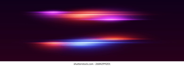 Neon abstract lines of speed and dynamic light.