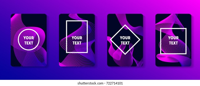 Neon abstract modern background colorful covers sets. Modern trend design vector lines. Auqa glowing mushrooms and jellyfish. Techno event gradient poster. 