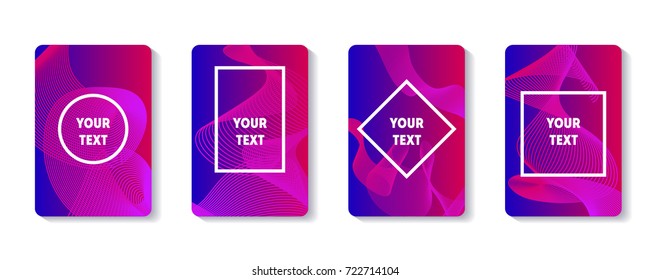 Neon abstract modern background colorful covers sets. Modern trend design vector lines. Auqa glowing mushrooms and jellyfish. Techno event gradient poster. 