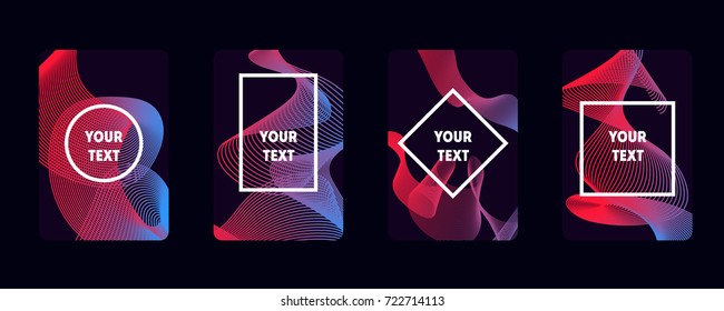 Neon abstract modern background colorful covers sets. Modern trend design vector lines. Auqa glowing mushrooms and jellyfish. Techno event gradient poster. 