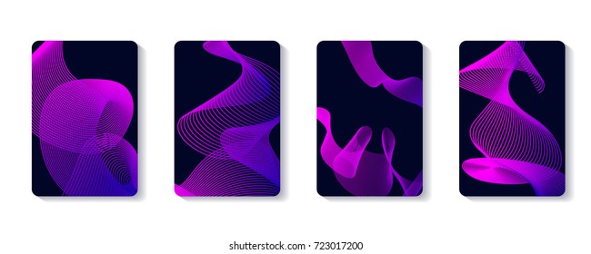 Neon abstract modern background colorful covers sets. Modern trend design vector lines. Auqa glowing mushrooms and jellyfish. Techno event gradient poster. 