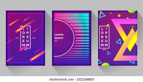 Neon abstract retro backgrounds. With different shapes on poster. Vector flat illustration