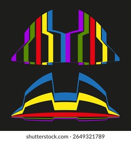 Neon abstract shape. Symmetric stripe icon. Colorful crest form. Vector dynamic emblem.