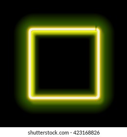 Neon abstract square for your design. Luminous electric frame square on a black background