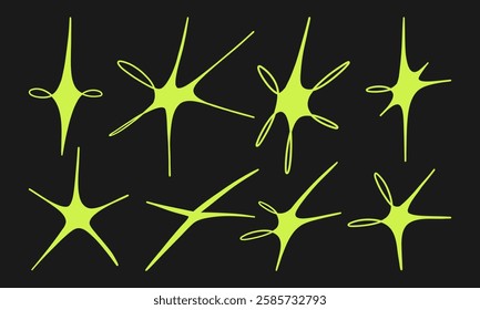 Neon Abstract Starburst Shape Bundle. A collection of abstract neon starburst shapes with sharp and irregular edges. These futuristic glowing elements are perfect for modern designs
