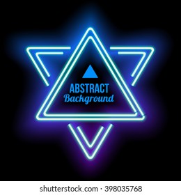 Neon abstract triangle. Glowing frame. 