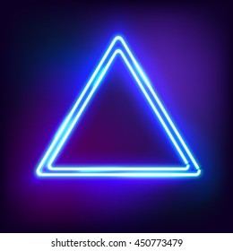 Neon Abstract Triangle. Glowing Frame. Vintage Electric Symbol. Burning A Pointer To A Black Wall In A Club, Bar Or Cafe. Design Element For Your Ad, Sign, Poster, Banner. Vector Illustration