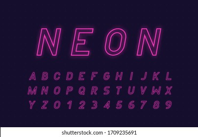 Neon abstract typeface. Trendy futuristic alphabet font, geometric minimal square letters uppercase for logo. Hipster type design isolated on creative background.  Vector illustration