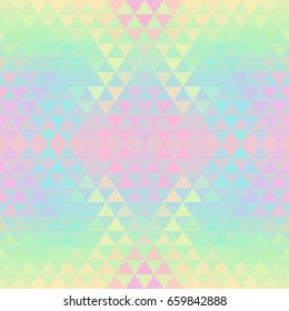 Neon abstract vector background. Holographic effect seamless pattern. Pink, blue and yellow colors. Ethnic motif wallpaper