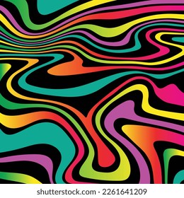 neon abstract wavy background pattern with black