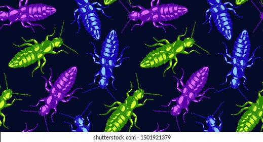 neon acid bugs seamless pattern, crazy bright colors, cool texture