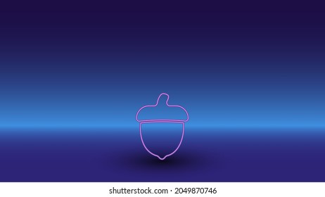 Neon acorn symbol on a gradient blue background. The isolated symbol is located in the bottom center. Gradient blue with light blue skyline