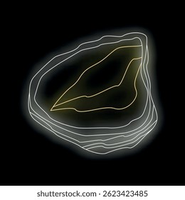 Neon agate slice glowing on black background representing healing, meditation and mindfulness