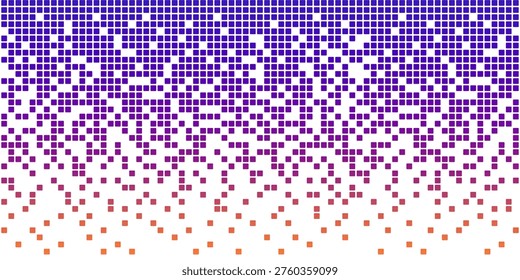 Neon AI pixel fade gradient bg. Blue and purple gradient background. Abstract digital pattern with square elements grid. Vibrant futuristic cyber neural network texture. Modern vector illustration.
