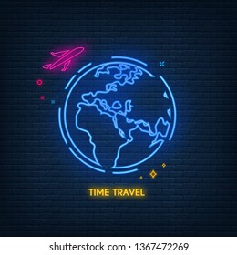 Neon air travel line icon. Plane, journey, transportation. Airline concept. Vector illustration can be used for topics like travelling, destination, tourism