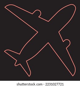 Neon airplane red color vector illustration image flat style light