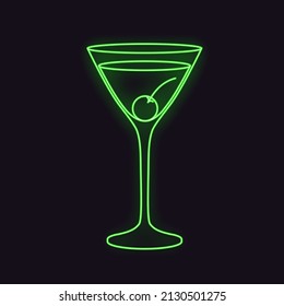 Neon alcohol cocktail. Vector illustration isolated on dark background