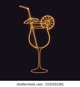 Neon alcohol cocktail. Vector illustration isolated on dark background