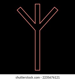 Neon algiz Elgiz rune elk reed defence symbol red color vector illustration image flat style light