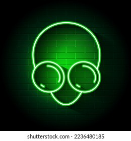 neon alien face cartoon character, vector illustration